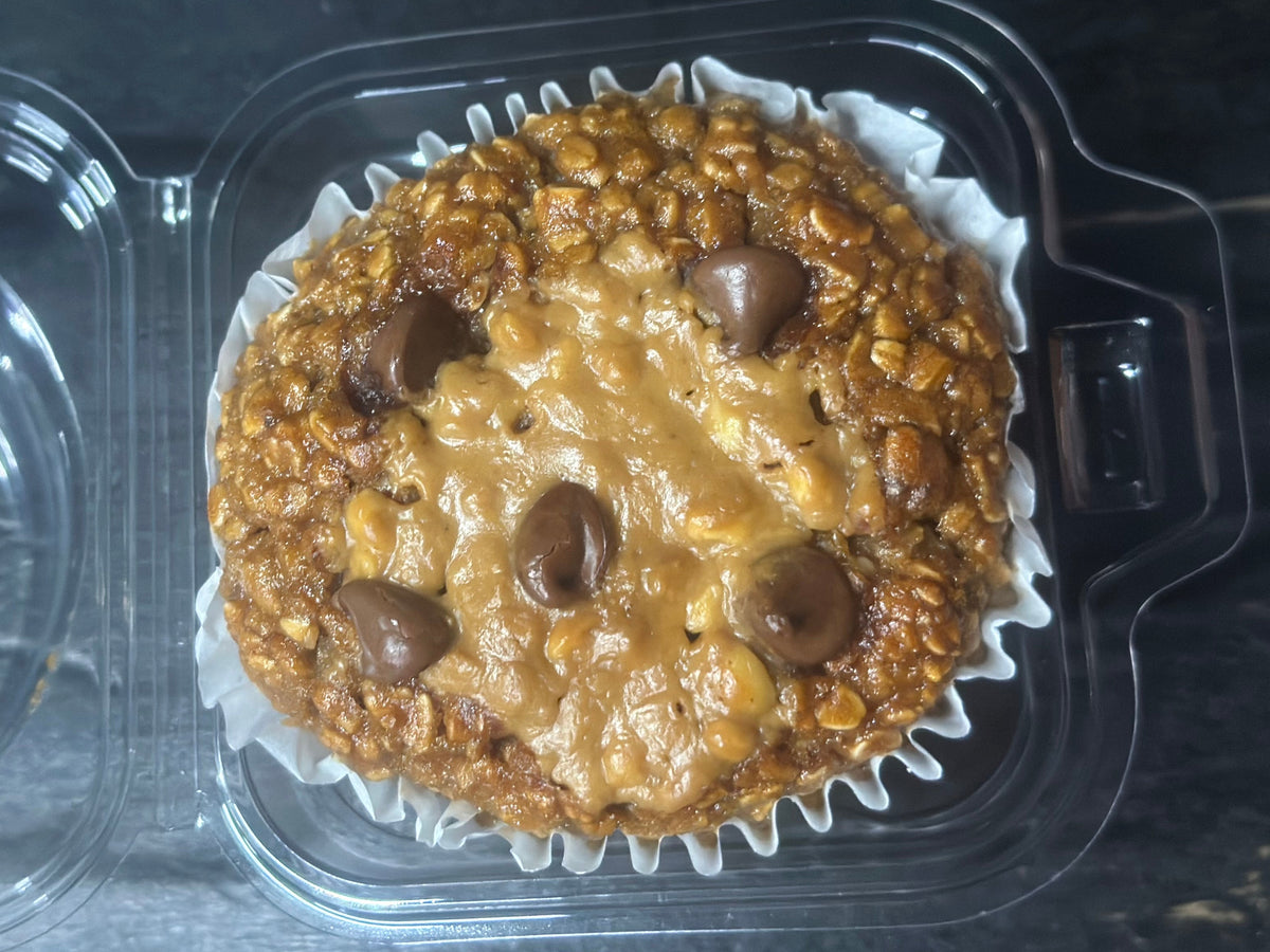 Chocolate Eclair Peanut Butter Crunch Protein Muffin with Chocolate Chips
