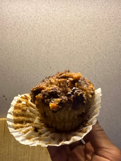Chocolate Eclair Peanut Butter Crunch Protein Muffin with Chocolate Chips